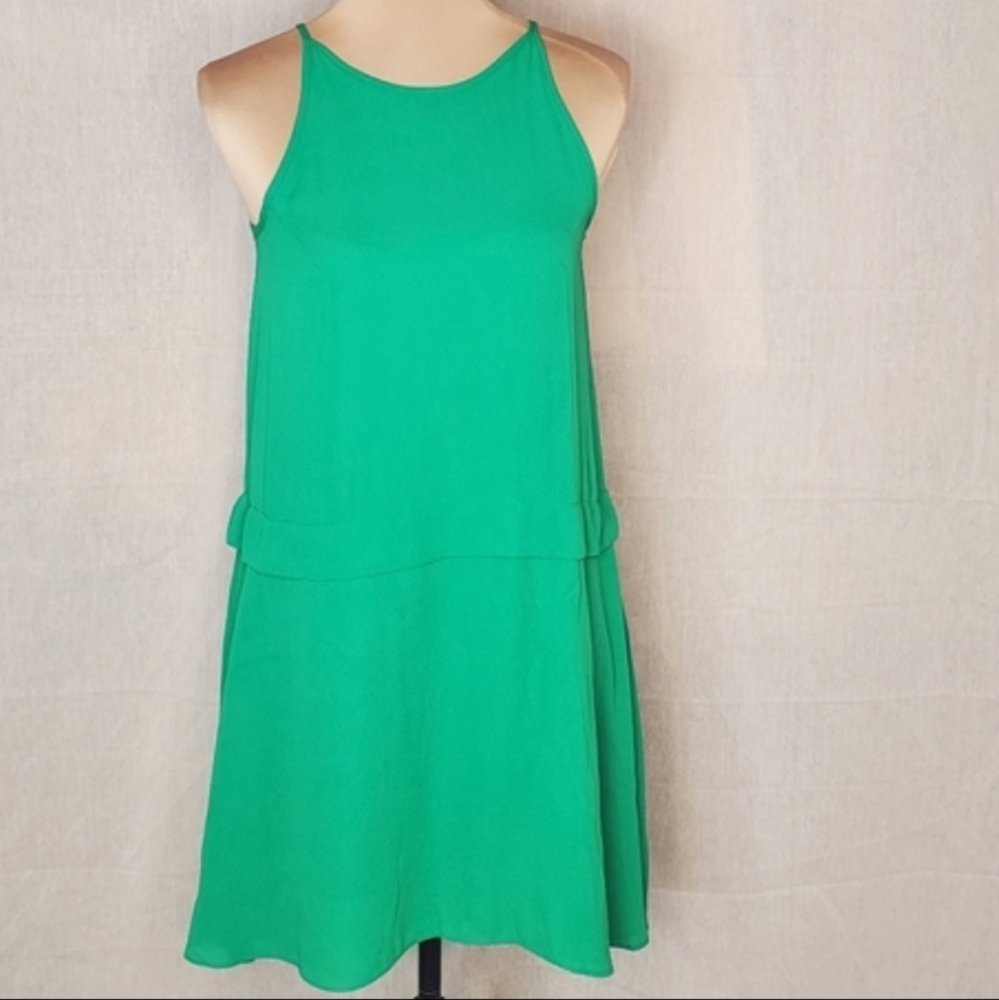 ♡ Abbeline Kelly Green Halter Neck Trapeze Dress Size Small Open Back